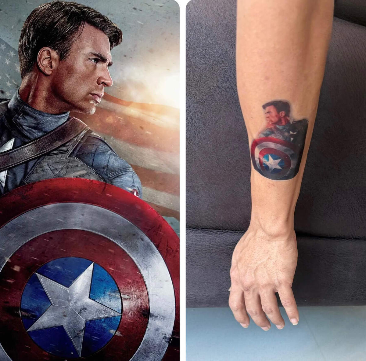 Temporary photo tattoo collage featuring Captain America by Ink4Days